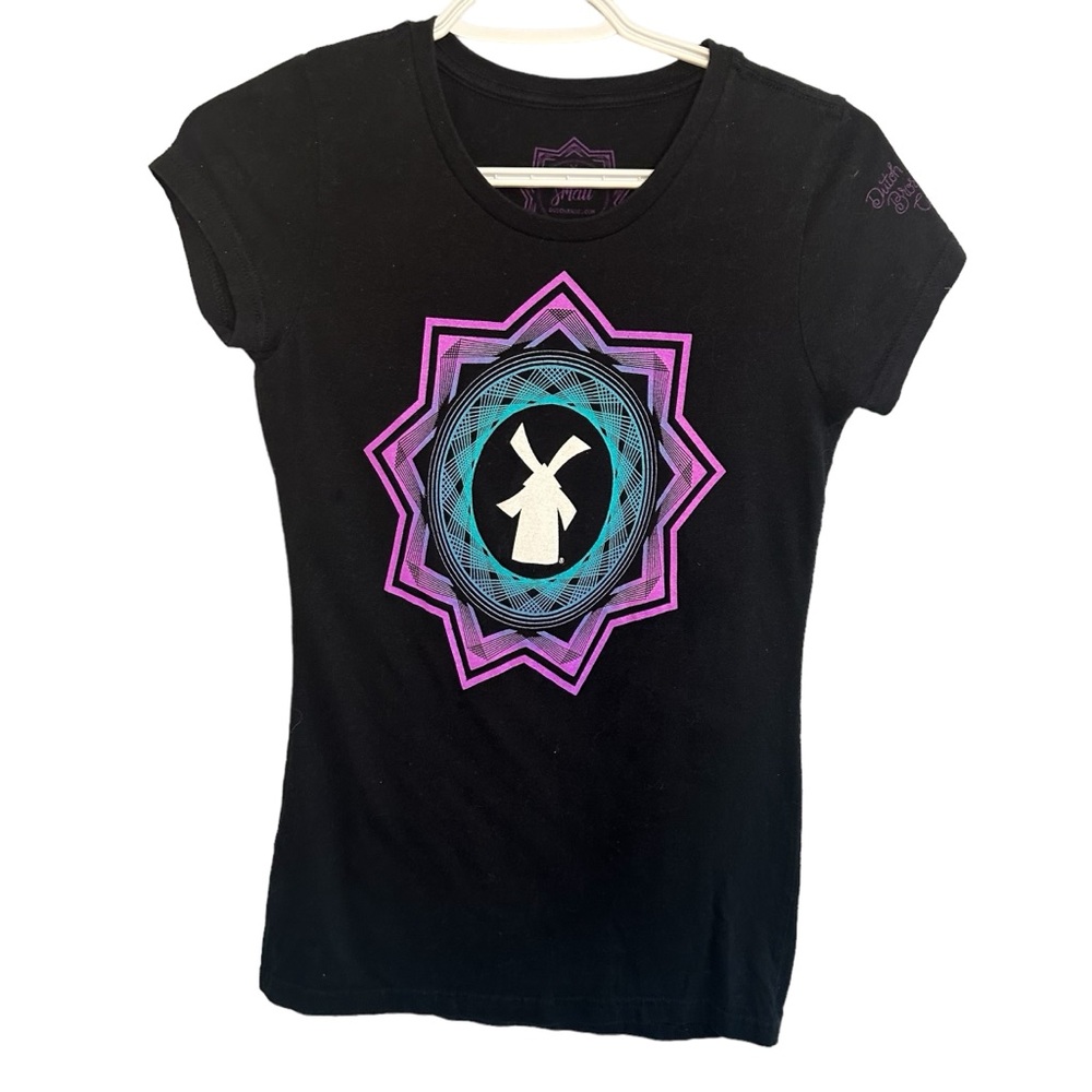 Dutch Bros Women’s Black SMALL Scoop-neck T-Shirt Vintage Windmill DB 1992 Cute